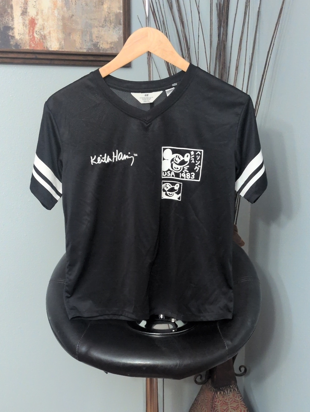 H&M Kids Black Athletic Shirt with White Keith Haring & Disney Collab Graphics